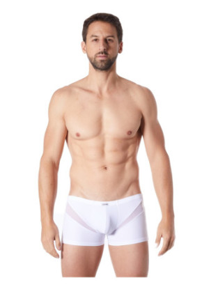 Boxer blanc sexy avec fine résille en V - LM805-67WHT